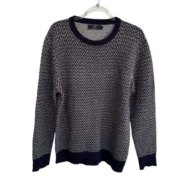 J Crew Men's Navy White Lambswool Sweater Size Large. - Picture 2 of 11